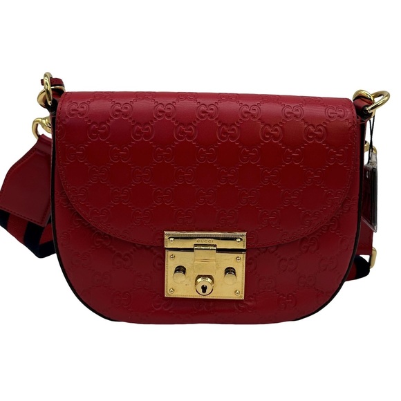 Gucci Red Padlock Guccissima Leather Saddle Bag with Keys & Cloche Guitar Strap - Picture 4 of 7
